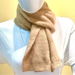 VTG Late 1970s-80s Camel Angora Blend Basket Knit Scarf